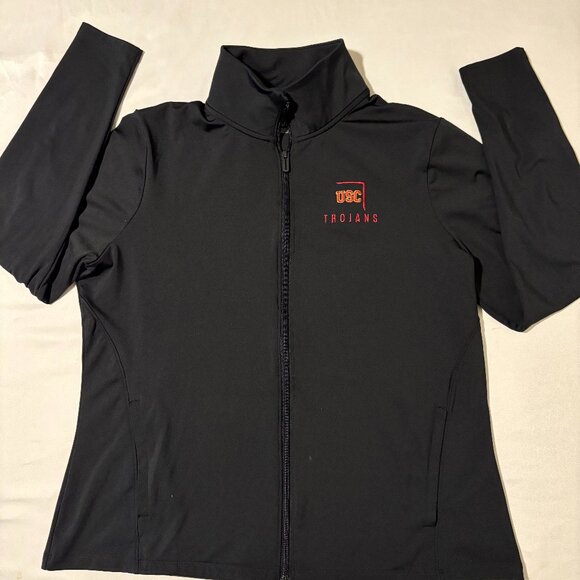 USC Trojans Women’s Full Zip Black Jacket Size M Stretch Fit 25” Length NCAA Siz - Picture 1 of 9